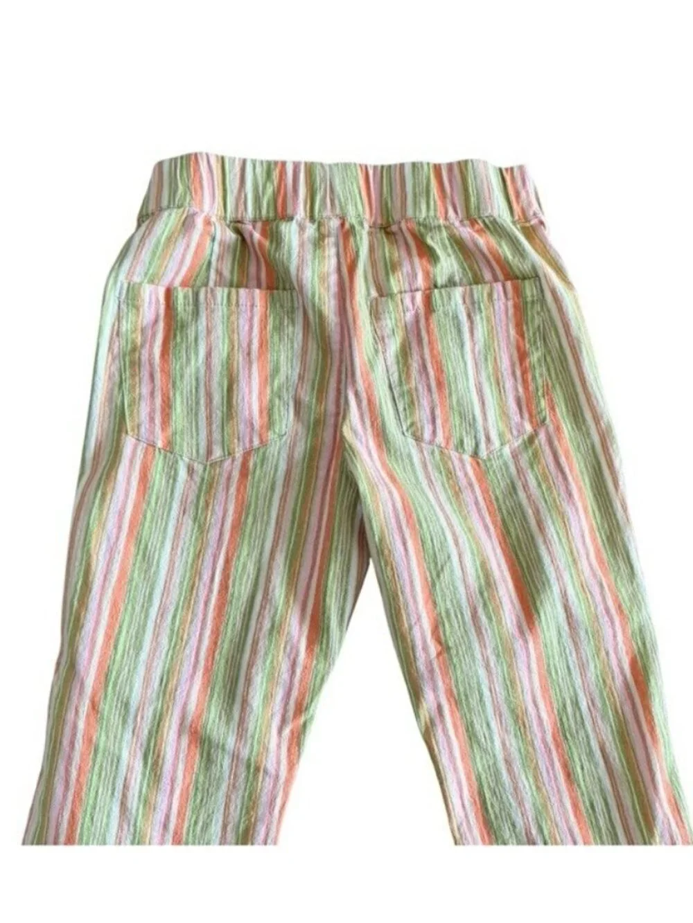 Free People Women's Sz S In My Feelings Green Orange Pink Stripe Cropped Pants